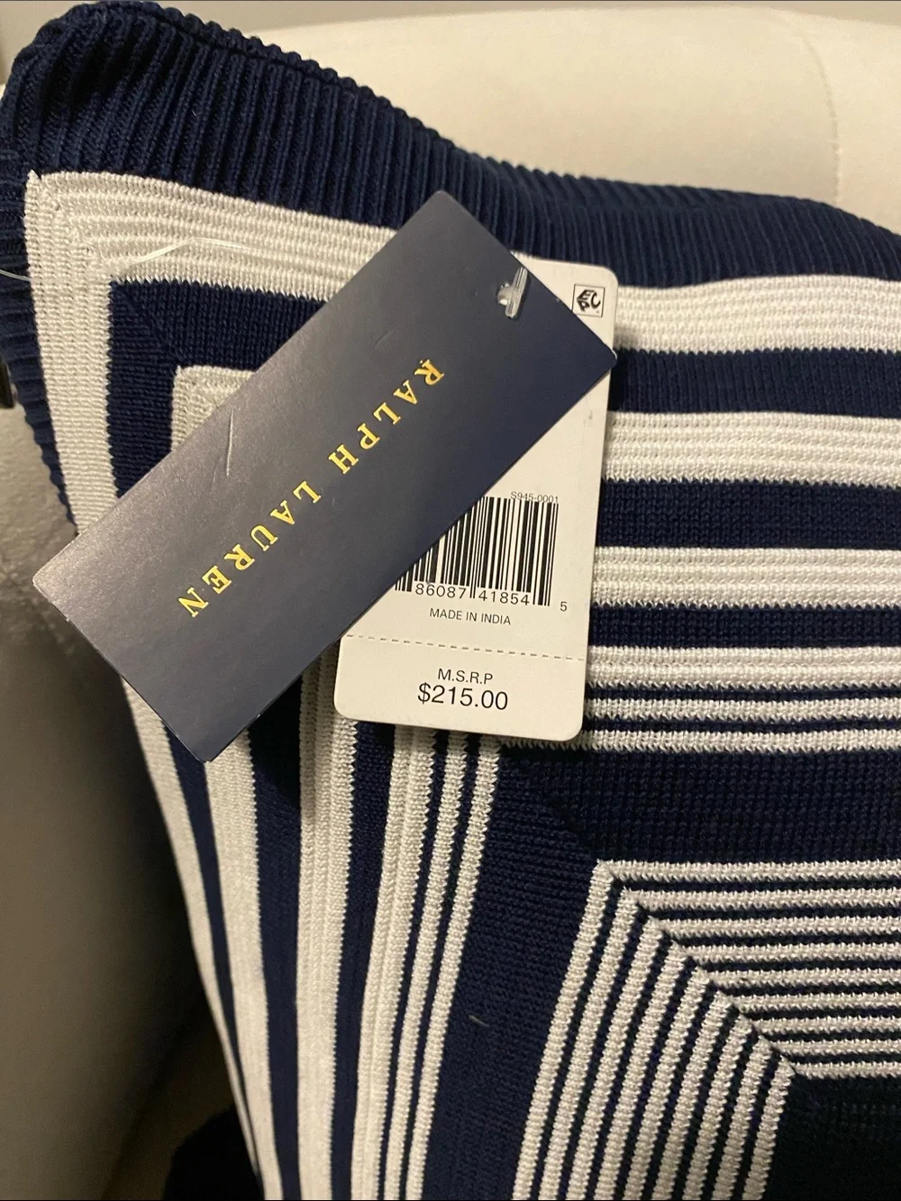 Ralph Lauren Navy and White Geometric Square Accent Pillow